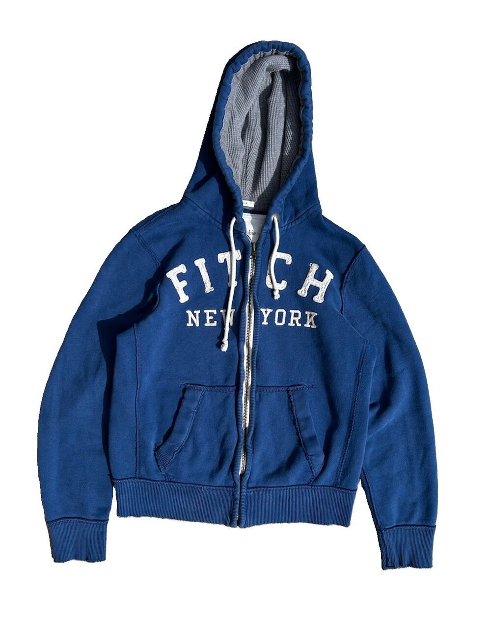 Y2K Abercrombie & Fitch Men’s Zip Hoodie Sweatshirt Blue Distressed Men’s Large